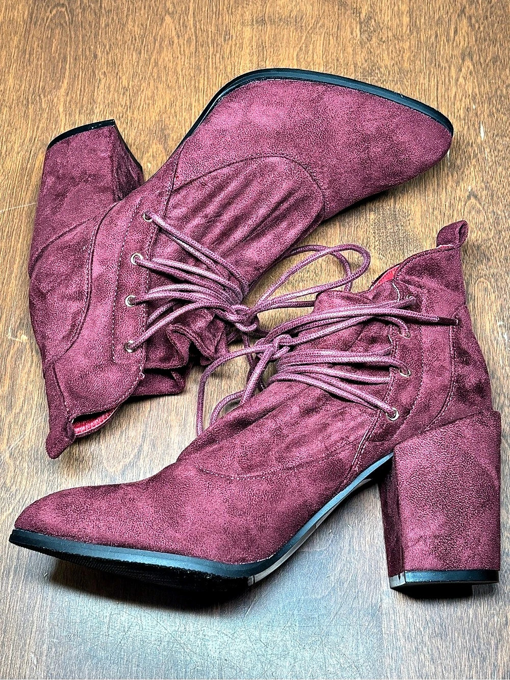 Lace-Up Block Heel Booties Purple US 7.5